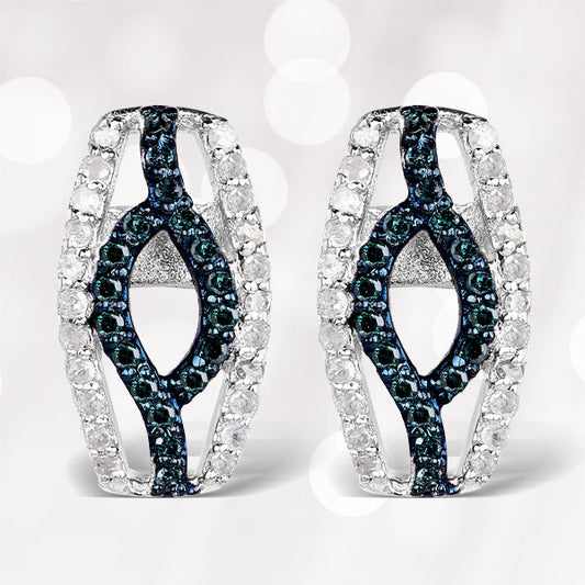 Pendientes de plata de ley .925 con diamantes azules y blancos auténticos de 0,42 quilates