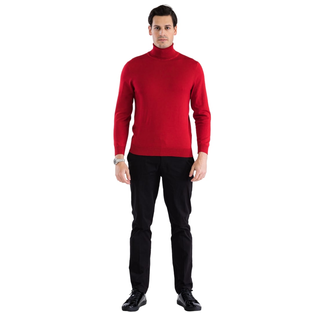 Mens Red Pullover Turtleneck Sweater
