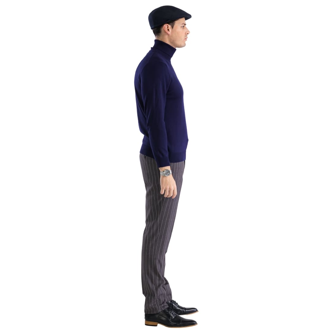 Mens Navy Pullover Turtleneck Sweater