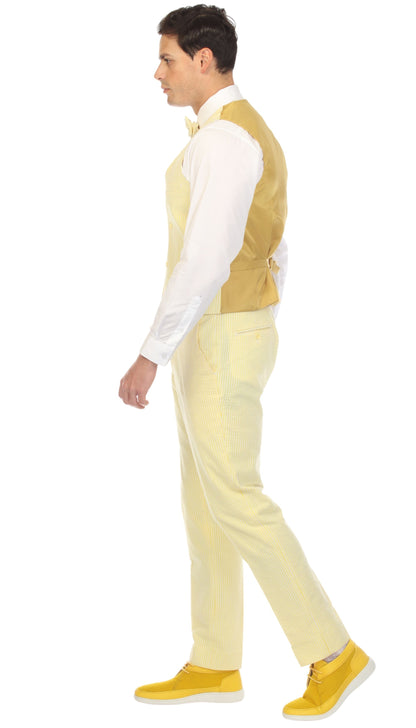 Men's Slim Fit Two Button Yellow Seersucker Suit
