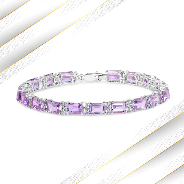 Pulsera de plata esterlina .925 con amatista y tanzanita genuinas de 19.19 quilates