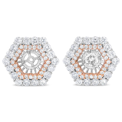 Anillo embellecedor para pendientes de tuerca redondos de 6 mm con doble halo de diamantes redondos de 1 7/8 Cttw de oro blanco y rosa de 14K (Color G-H, Claridad VS2-SI1)