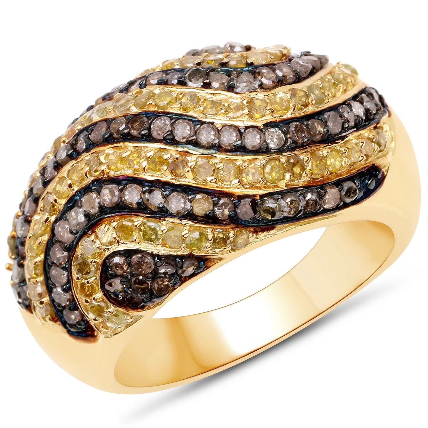 Anillo de plata de ley .925 chapado en oro amarillo de 14 quilates con diamantes de champán y diamantes amarillos genuinos de 1,19 quilates