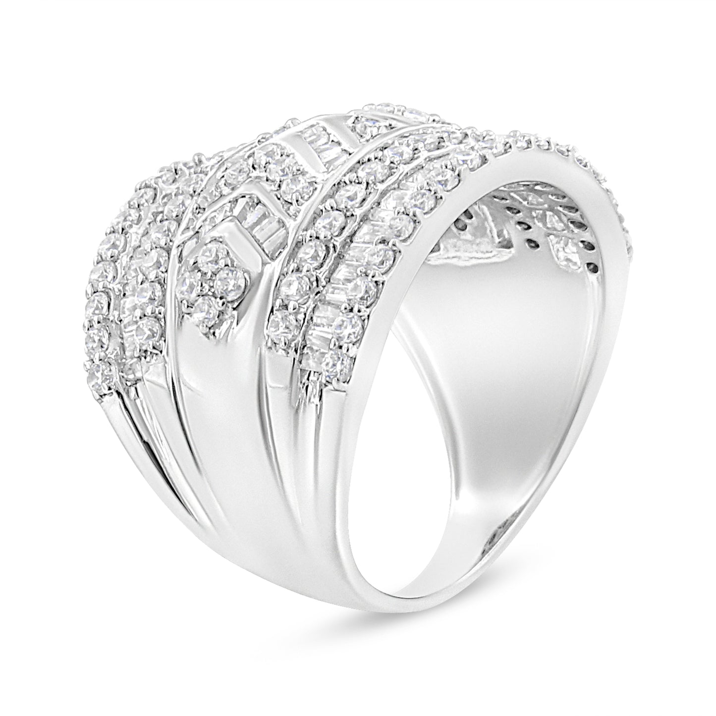 Anillo de banda de varias filas con borde de diamantes de 2,0 quilates de plata de ley .925 (color J-K, claridad I3) - Talla 7