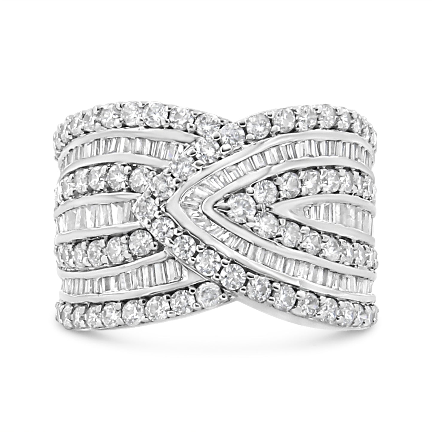 Anillo superpuesto de plata de ley .925 con múltiples hileras de diamantes de 2 3/8 Cttw (color J-K, claridad I3) - Talla de anillo 7