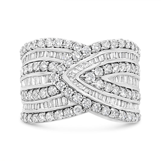 Anillo superpuesto de plata de ley .925 con múltiples hileras de diamantes de 2 3/8 Cttw (color J-K, claridad I3) - Talla de anillo 7