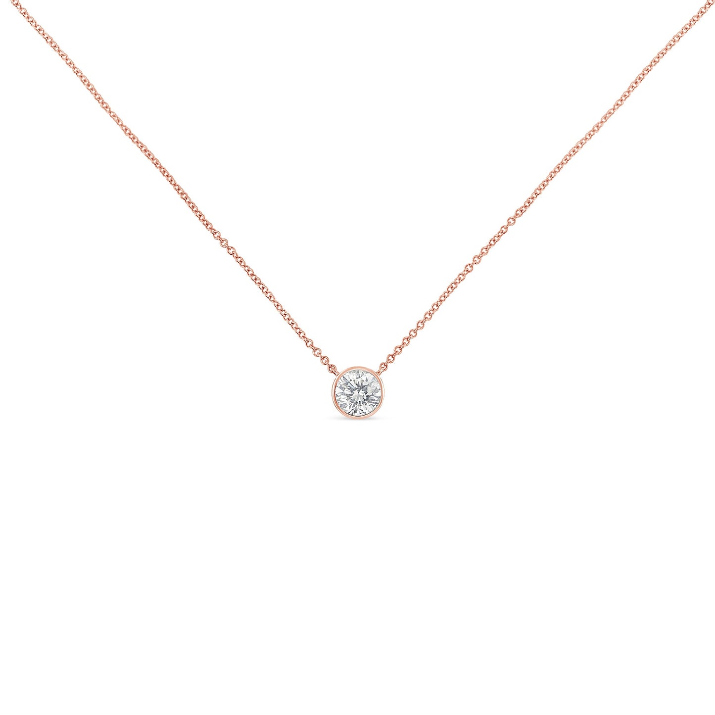 Collar con colgante solitario moderno de oro rosa de 10K con diamante de talla brillante redonda de 1/5 quilate, engaste de bisel, 16"-18" (color H-I, claridad SI2-I1)