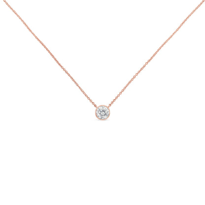 Collar con colgante solitario moderno de oro rosa de 10K con diamante de talla brillante redonda de 1/5 quilate, engaste de bisel, 16"-18" (color H-I, claridad SI2-I1)