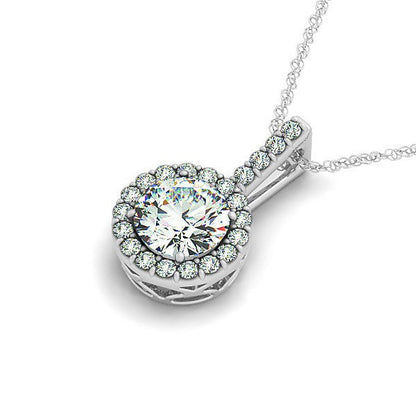 Colgante redondo estilo halo de diamantes de oro blanco de 14 quilates (5/8 quilates en total)