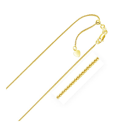 Cadena de trigo ajustable de oro amarillo de 14k y 1.0mm