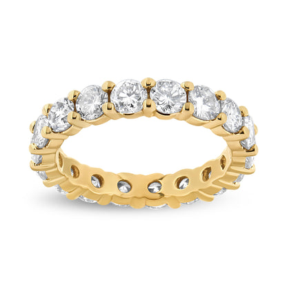 Anillo de eternidad de oro amarillo de 14K con diamantes de talla redonda de 3,00 Cttw engastados con puntas compartidas (color J-K, claridad VS1-VS2) - Talla de anillo 7