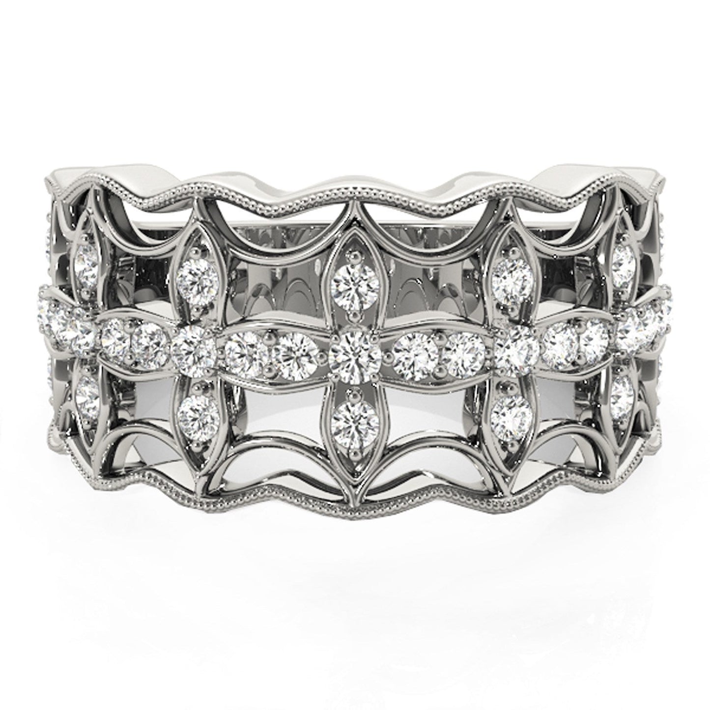 Anillo con motivo de trébol de cuatro hojas con diamantes en oro blanco de 14k (1/4 cttw)