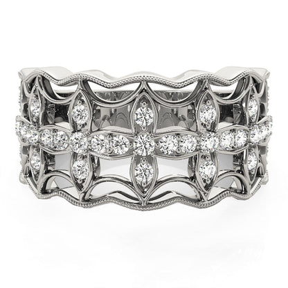 Anillo con motivo de trébol de cuatro hojas con diamantes en oro blanco de 14k (1/4 cttw)