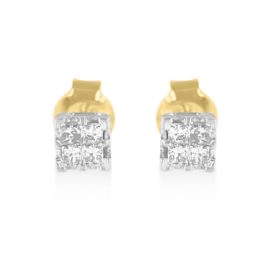 Pendientes tipo dormilona de oro amarillo de 10k con diamantes de talla princesa de 0,25 ct en total (color J-K, claridad I2-I3)