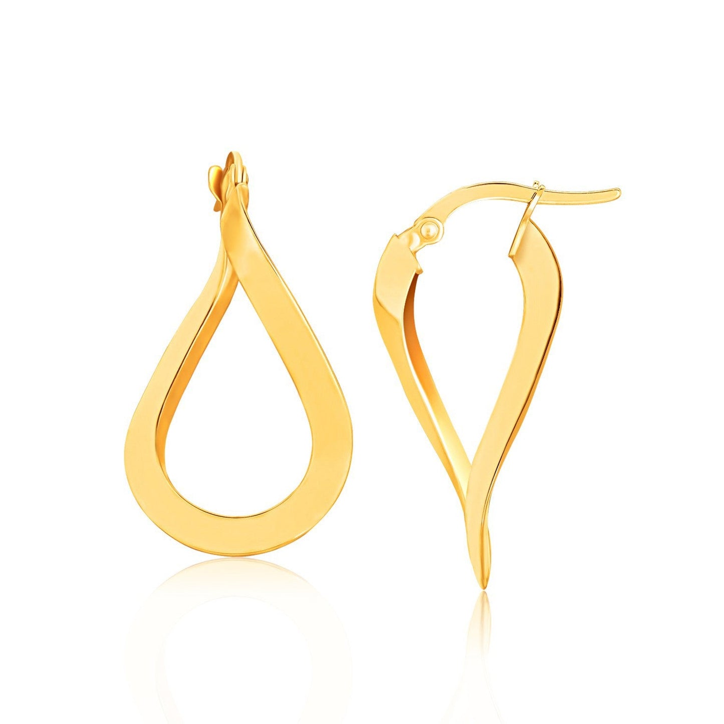 Pendientes de aro retorcidos pulidos planos de oro amarillo de 14k