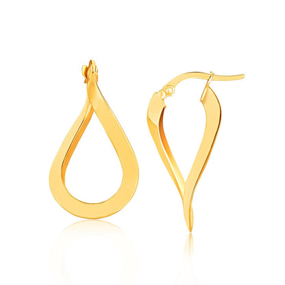 Pendientes de aro retorcidos pulidos planos de oro amarillo de 14k