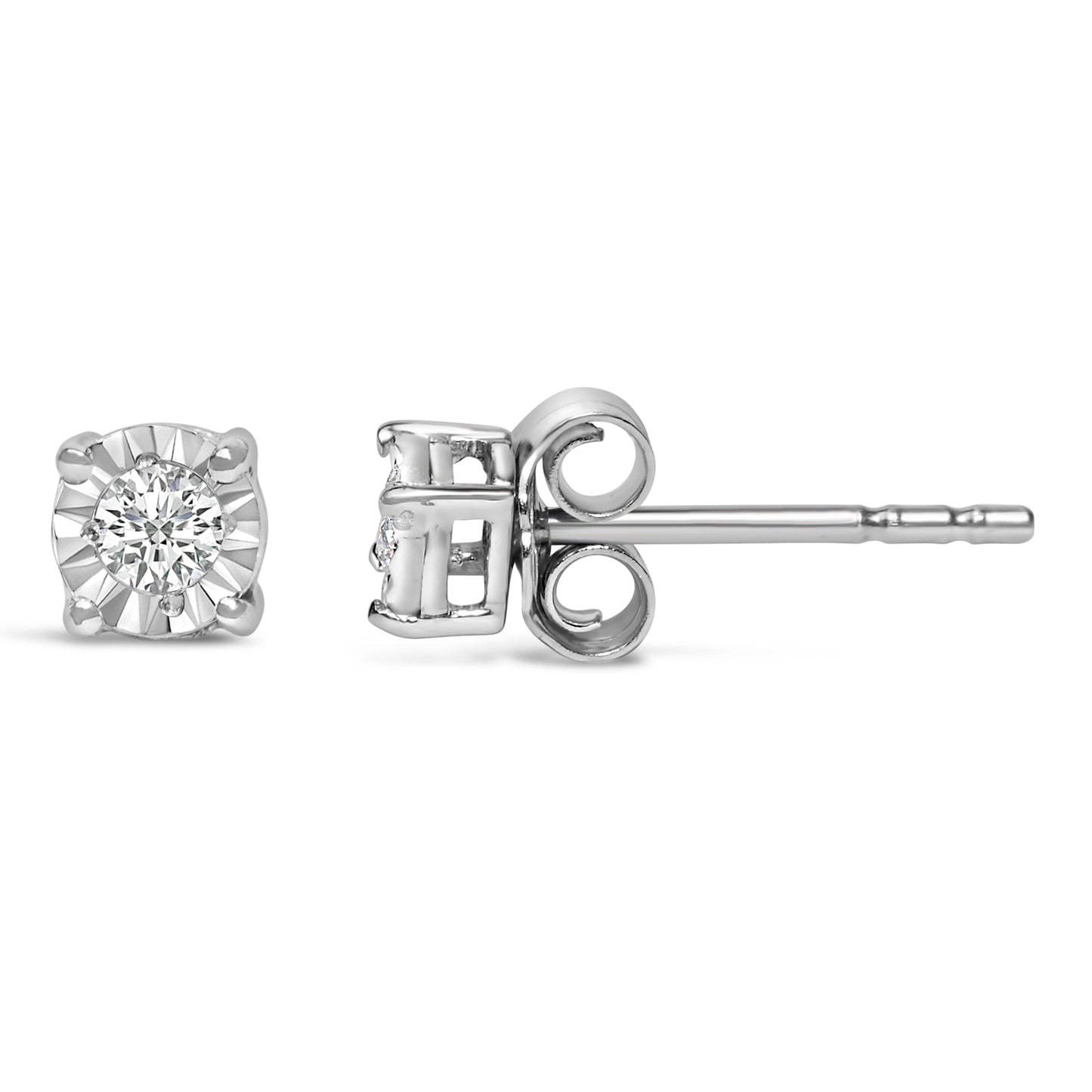 Pendientes de Plata Fina .925 con 1/10 Cttw de Diamantes Redondos Brillantes Creados en Laboratorio engastados en milagro (Color F-G, Claridad VS1-VS2)