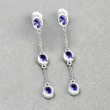 Aretes de tanzanita genuina de 1.98 quilates de plata de ley .925