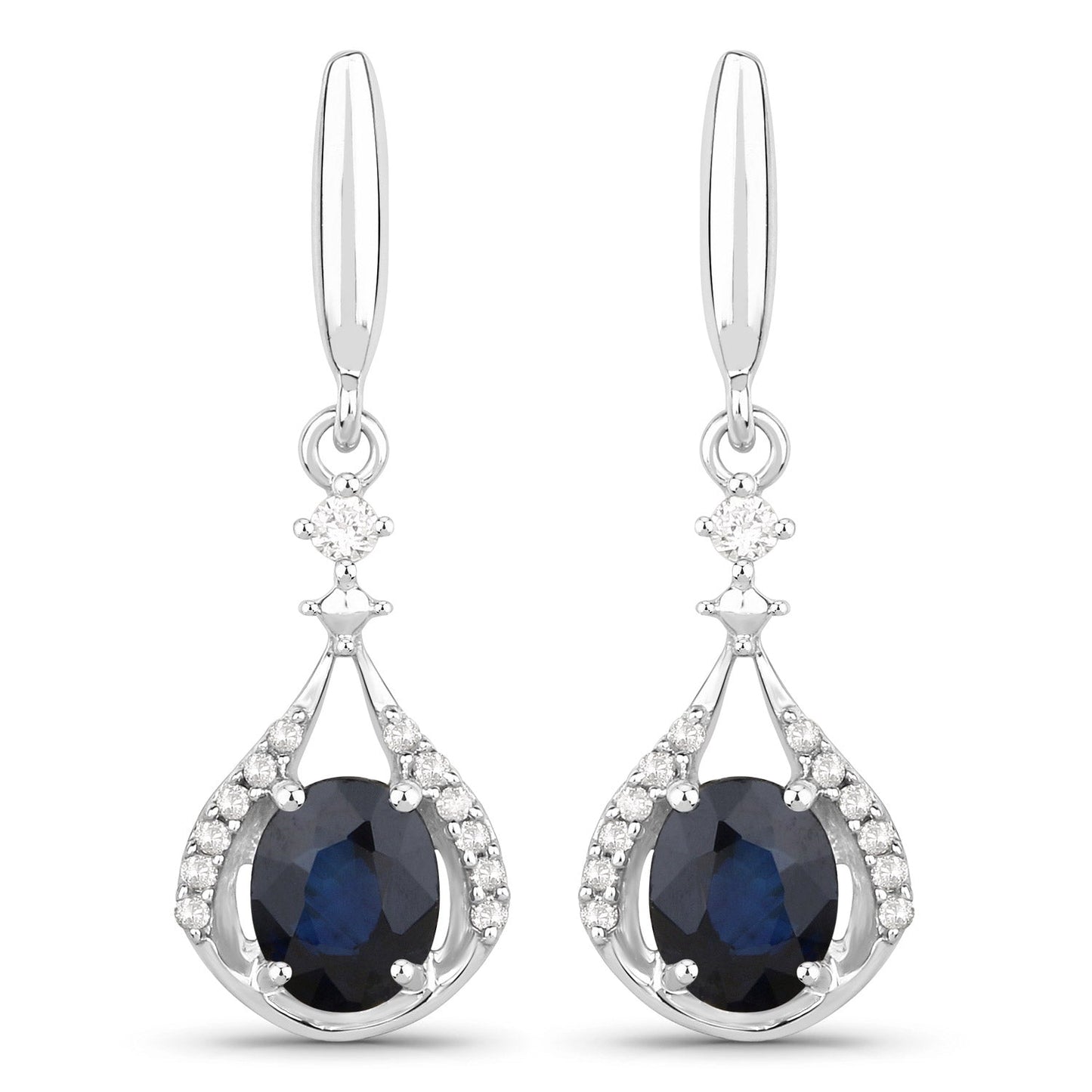 Pendientes de oro blanco de 14 quilates con zafiro azul auténtico de 0,86 quilates y diamantes blancos