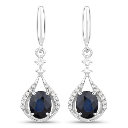 Pendientes de oro blanco de 14 quilates con zafiro azul auténtico de 0,86 quilates y diamantes blancos