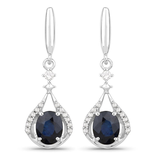 Pendientes de oro blanco de 14 quilates con zafiro azul auténtico de 0,86 quilates y diamantes blancos