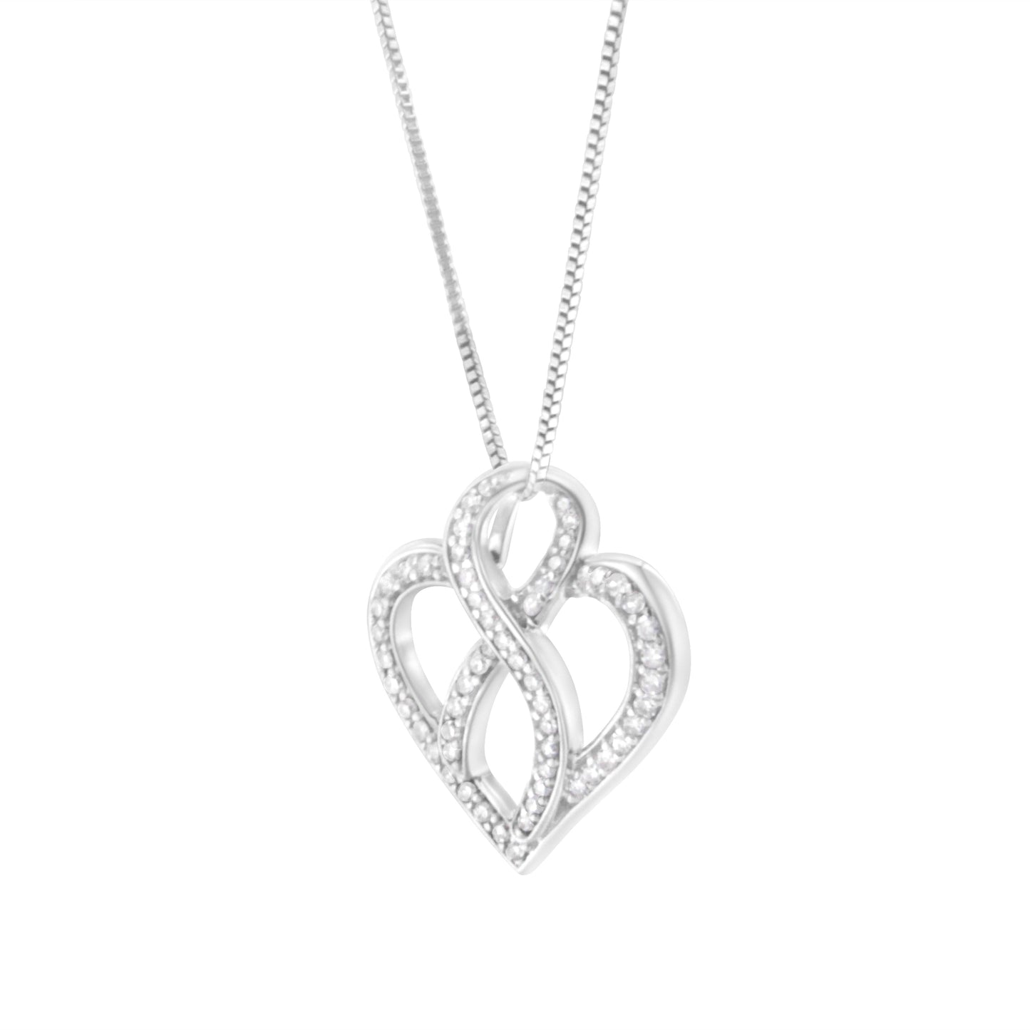 Collar con colgante central de corazón y cinta de oro blanco de 14K con diamante redondo de 1/4 cttw (H-I, I1-I2)