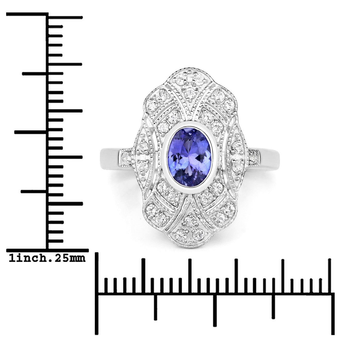 Anillo de plata esterlina .925 con tanzanita genuina de 1,17 quilates y topacio blanco