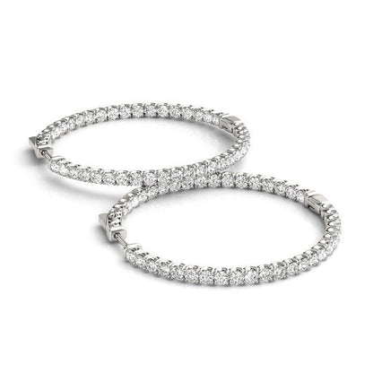 Pendientes de aro de oro blanco de 14 quilates con diamantes engastados en garra compartida (2 quilates en total)
