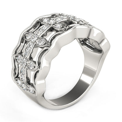 Anillo con motivo de trébol de cuatro hojas con diamantes en oro blanco de 14k (1/4 cttw)