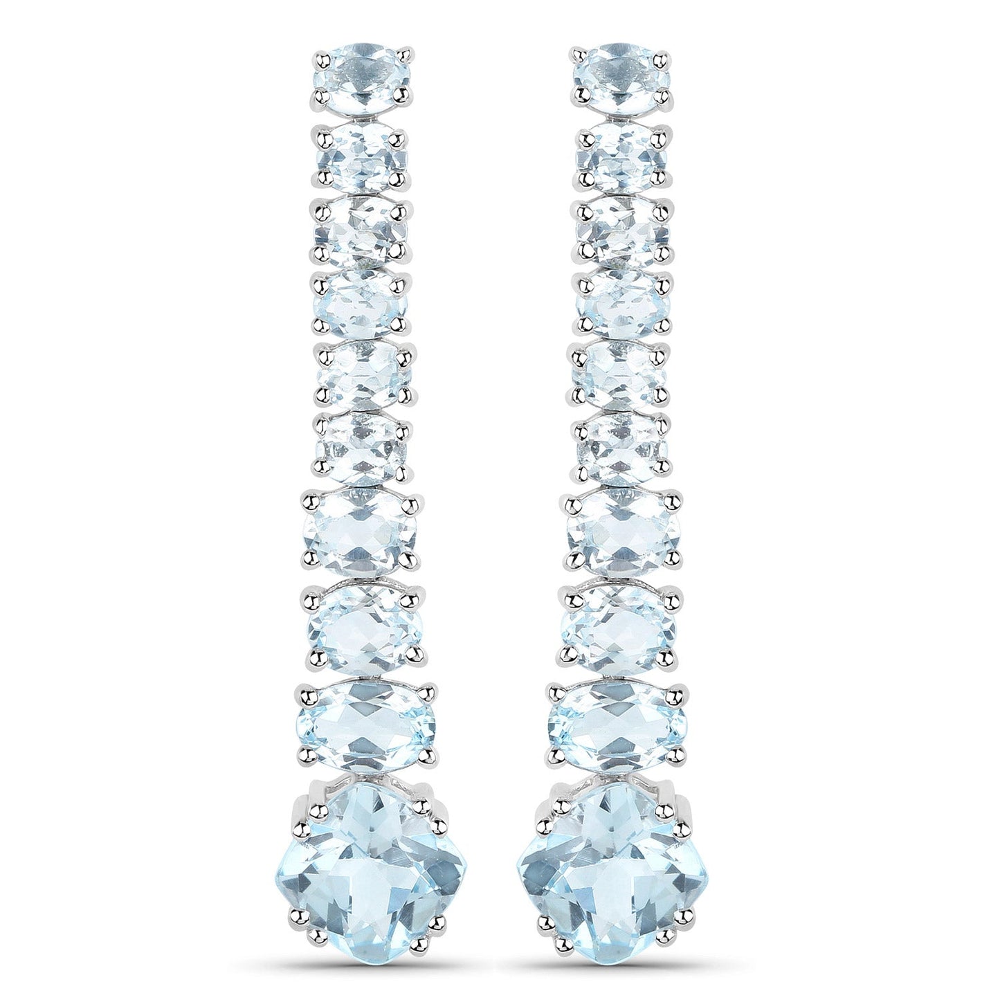 Pendientes de Plata de Ley .925 Chapados en Oro Blanco de 18K con Topacio Azul Genuino de 8,52 Quilates