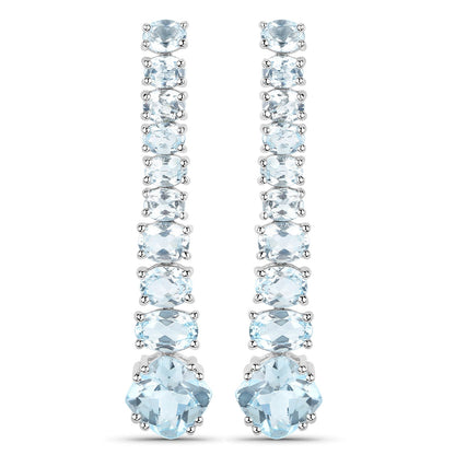 Pendientes de Plata de Ley .925 Chapados en Oro Blanco de 18K con Topacio Azul Genuino de 8,52 Quilates