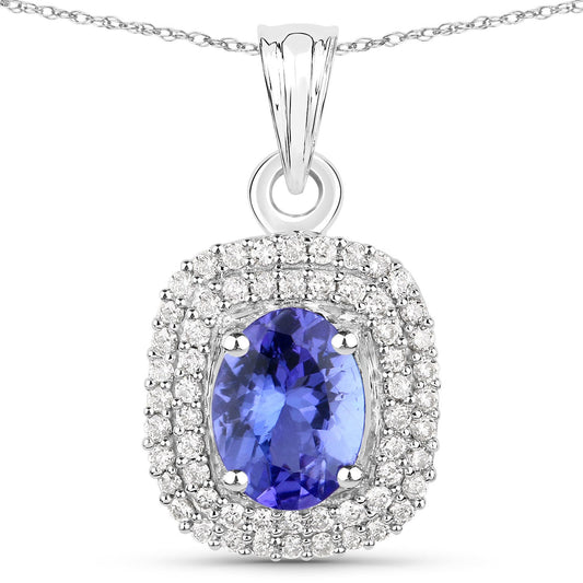 Colgante de oro blanco de 14 quilates con tanzanita genuina de 1,41 quilates y diamantes blancos