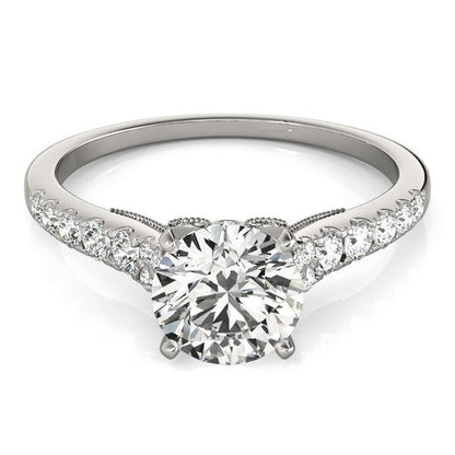 Anillo de compromiso de oro blanco de 14 quilates con diamantes y banda de una hilera (1 3/4 quilates en total)