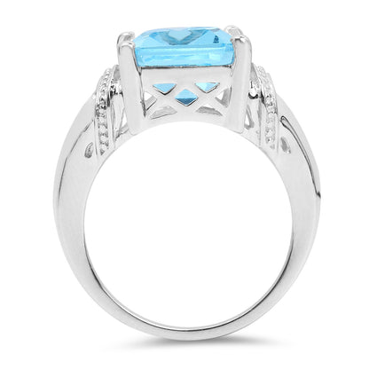 Anillo de plata esterlina .925 con topacio azul suizo auténtico de 8.89 quilates