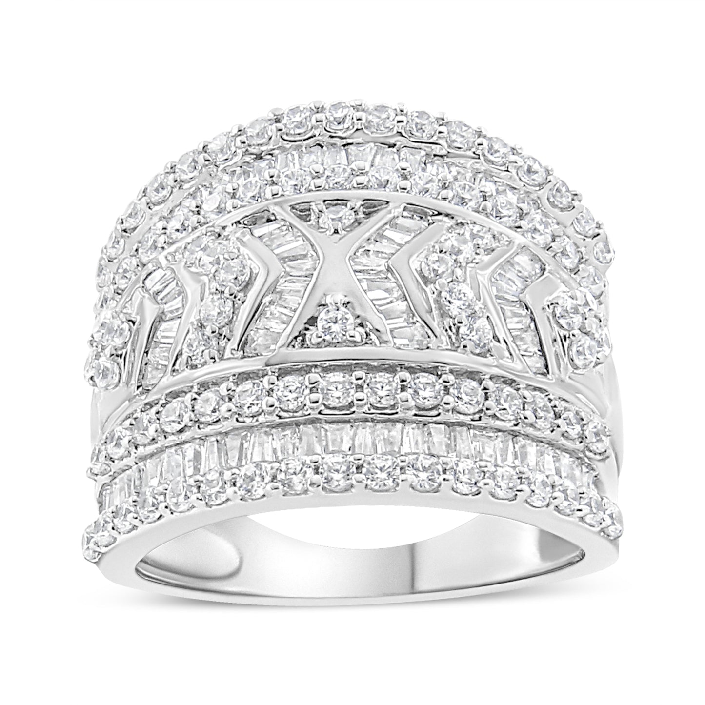Anillo de banda de varias filas con borde de diamantes de 2,0 quilates de plata de ley .925 (color J-K, claridad I3) - Talla 7