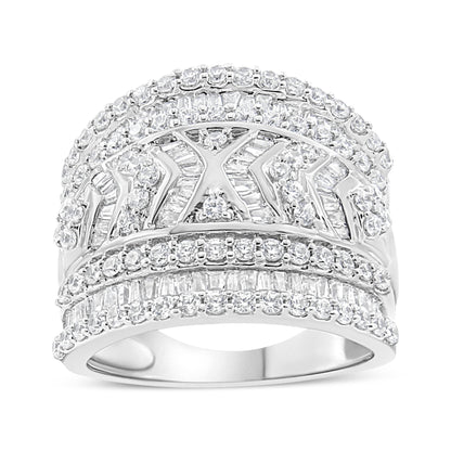 Anillo de banda de varias filas con borde de diamantes de 2,0 quilates de plata de ley .925 (color J-K, claridad I3) - Talla 7