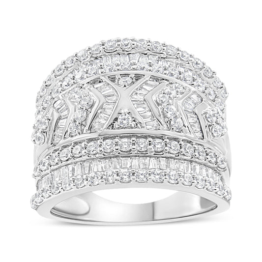 Anillo de banda de varias filas con borde de diamantes de 2,0 quilates de plata de ley .925 (color J-K, claridad I3) - Talla 7