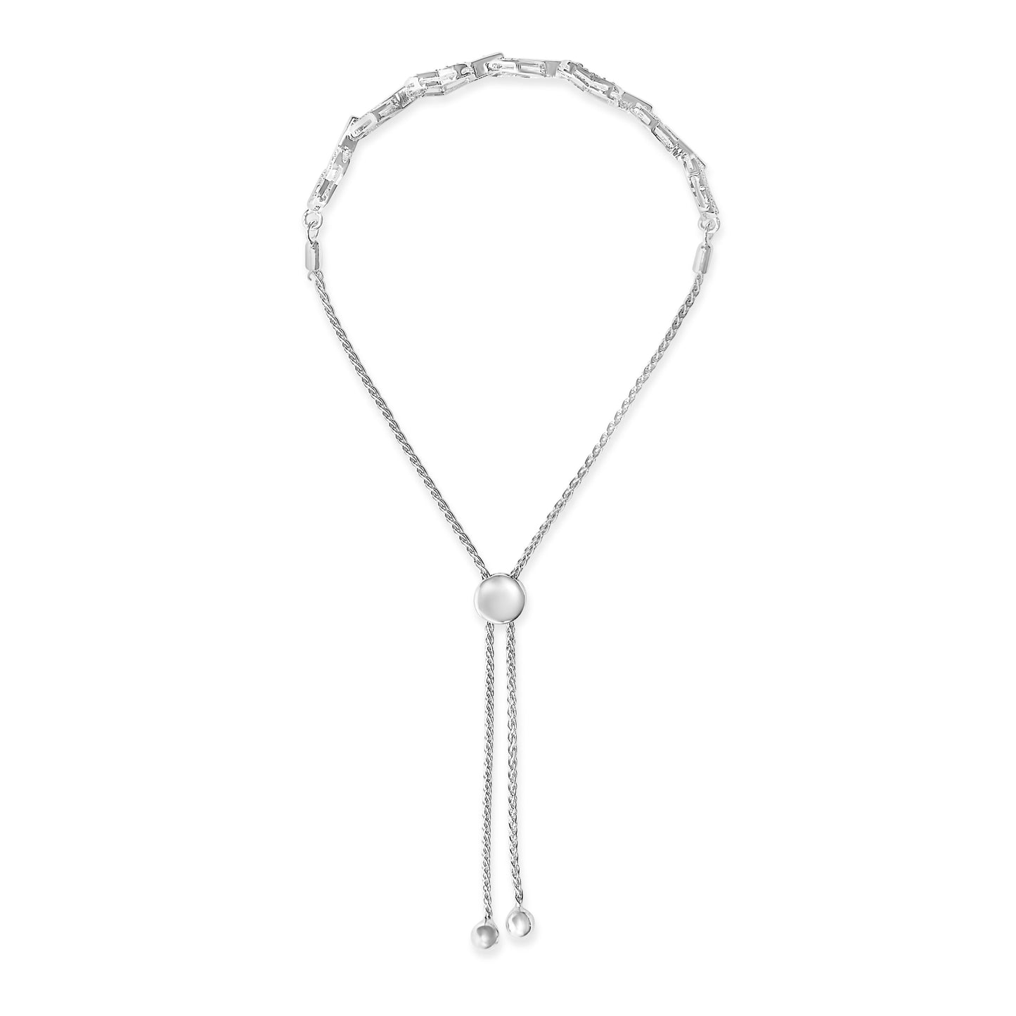 Pulsera de bolo ajustable de plata de ley .925 con diamantes de 1/2 quilate en eslabones de corazón alternos (color I-J, claridad I3) - 4 a 10 pulgadas