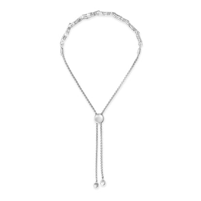 Pulsera de bolo ajustable de plata de ley .925 con diamantes de 1/2 quilate en eslabones de corazón alternos (color I-J, claridad I3) - 4 a 10 pulgadas