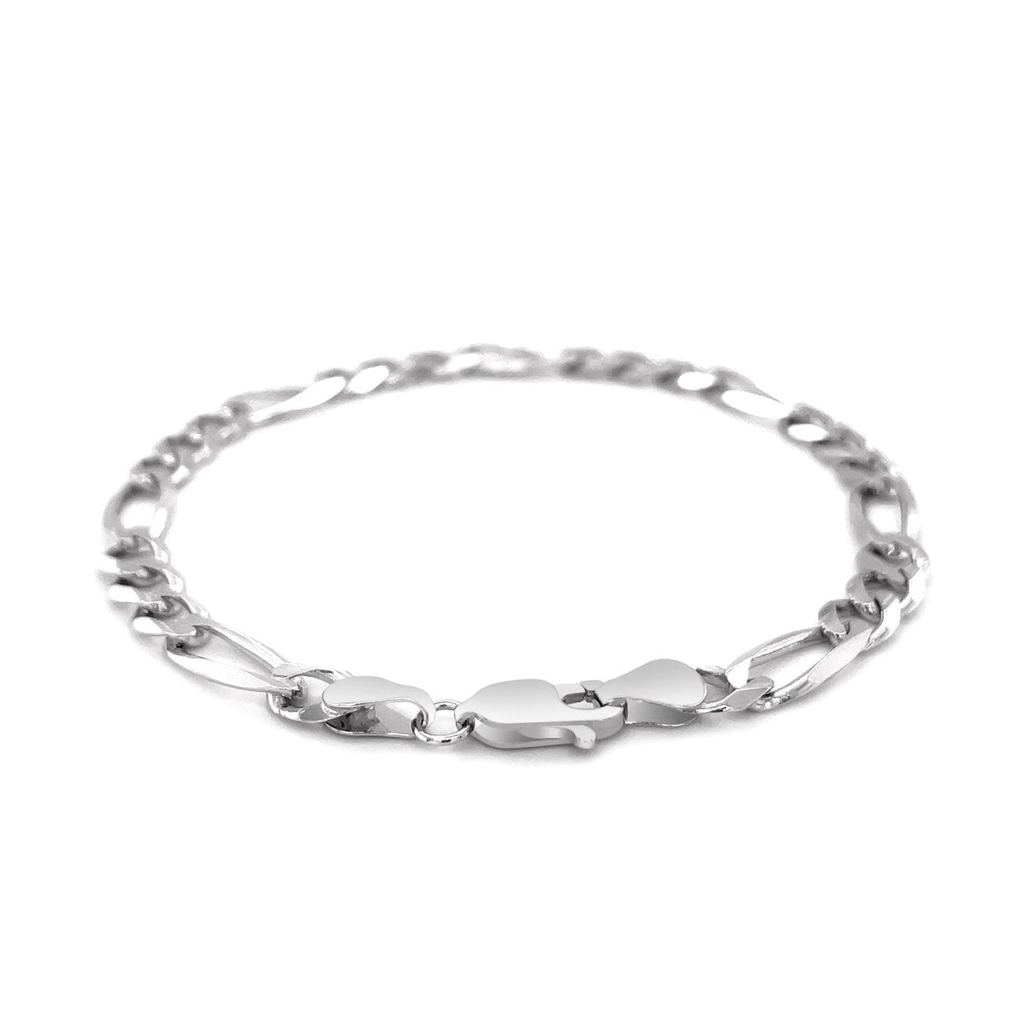 Pulsera Figaro sólida de oro blanco de 14k y 6.0 mm