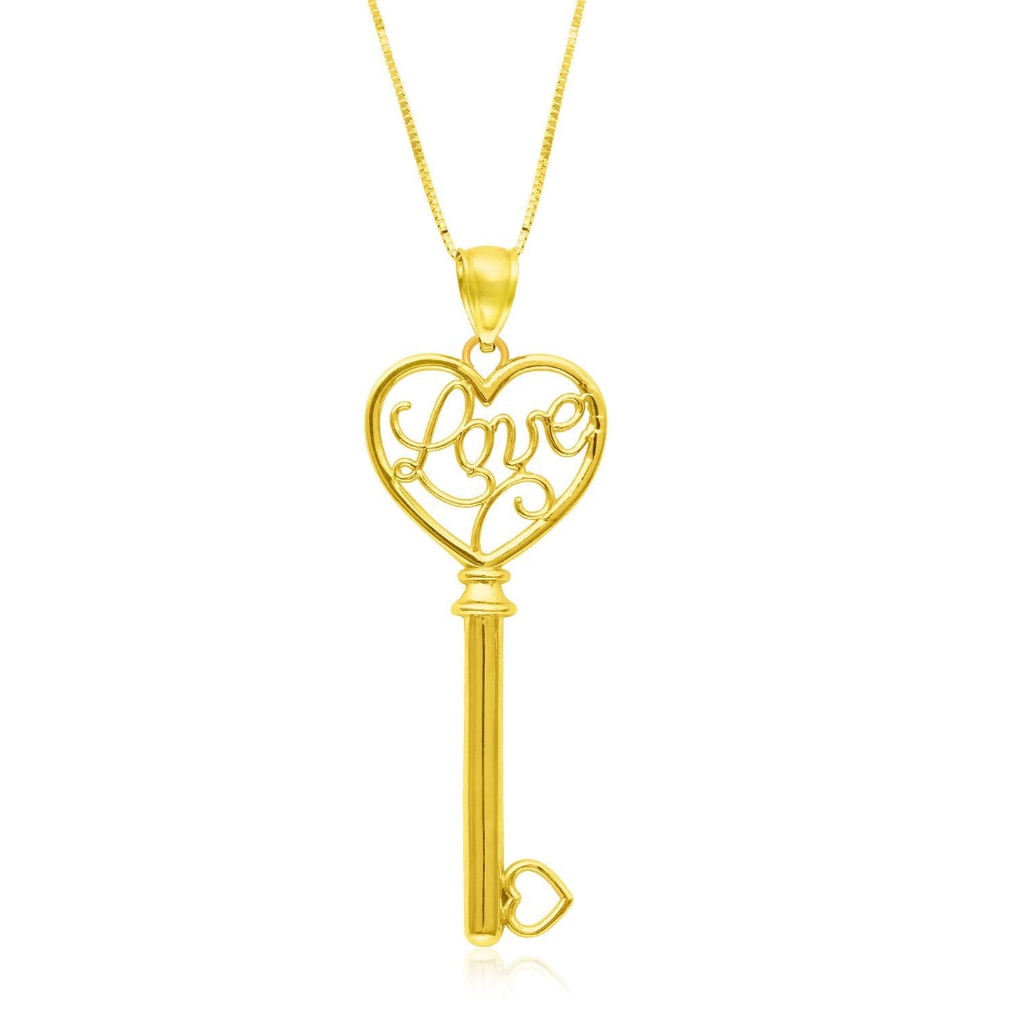Colgante con diseño de llave esqueleto "LOVE" de oro amarillo de 14k