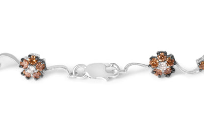 Pulsera de eslabones tipo estación y racimo floral de oro blanco de 10K con diamantes blancos y champaña de 4.0 TCW (color H-I, claridad SI2-I1) - 7 pulgadas