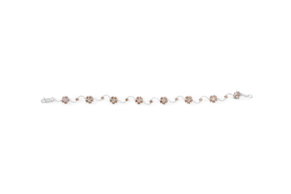 Pulsera de eslabones tipo estación y racimo floral de oro blanco de 10K con diamantes blancos y champaña de 4.0 TCW (color H-I, claridad SI2-I1) - 7 pulgadas
