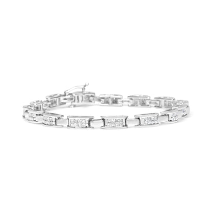 Pulsera de eslabones rectangulares de oro blanco de 14 quilates con diamantes engastados invisibles talla princesa de 2,0 quilates en total (color I-J, claridad I1-I2) - 7,25"