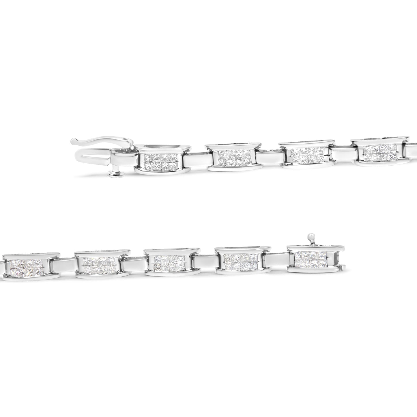 Pulsera de eslabones rectangulares de oro blanco de 14 quilates con diamantes engastados invisibles talla princesa de 2,0 quilates en total (color I-J, claridad I1-I2) - 7,25"