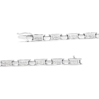 Pulsera de eslabones rectangulares de oro blanco de 14 quilates con diamantes engastados invisibles talla princesa de 2,0 quilates en total (color I-J, claridad I1-I2) - 7,25"