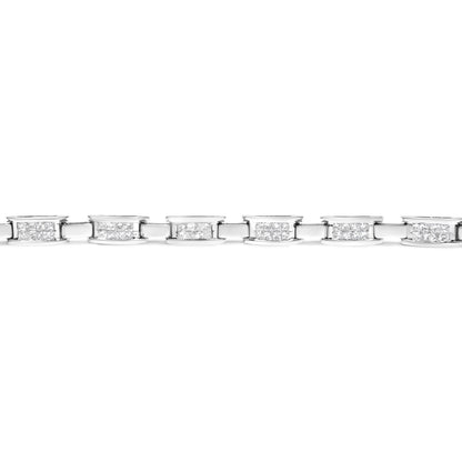 Pulsera de eslabones rectangulares de oro blanco de 14 quilates con diamantes engastados invisibles talla princesa de 2,0 quilates en total (color I-J, claridad I1-I2) - 7,25"