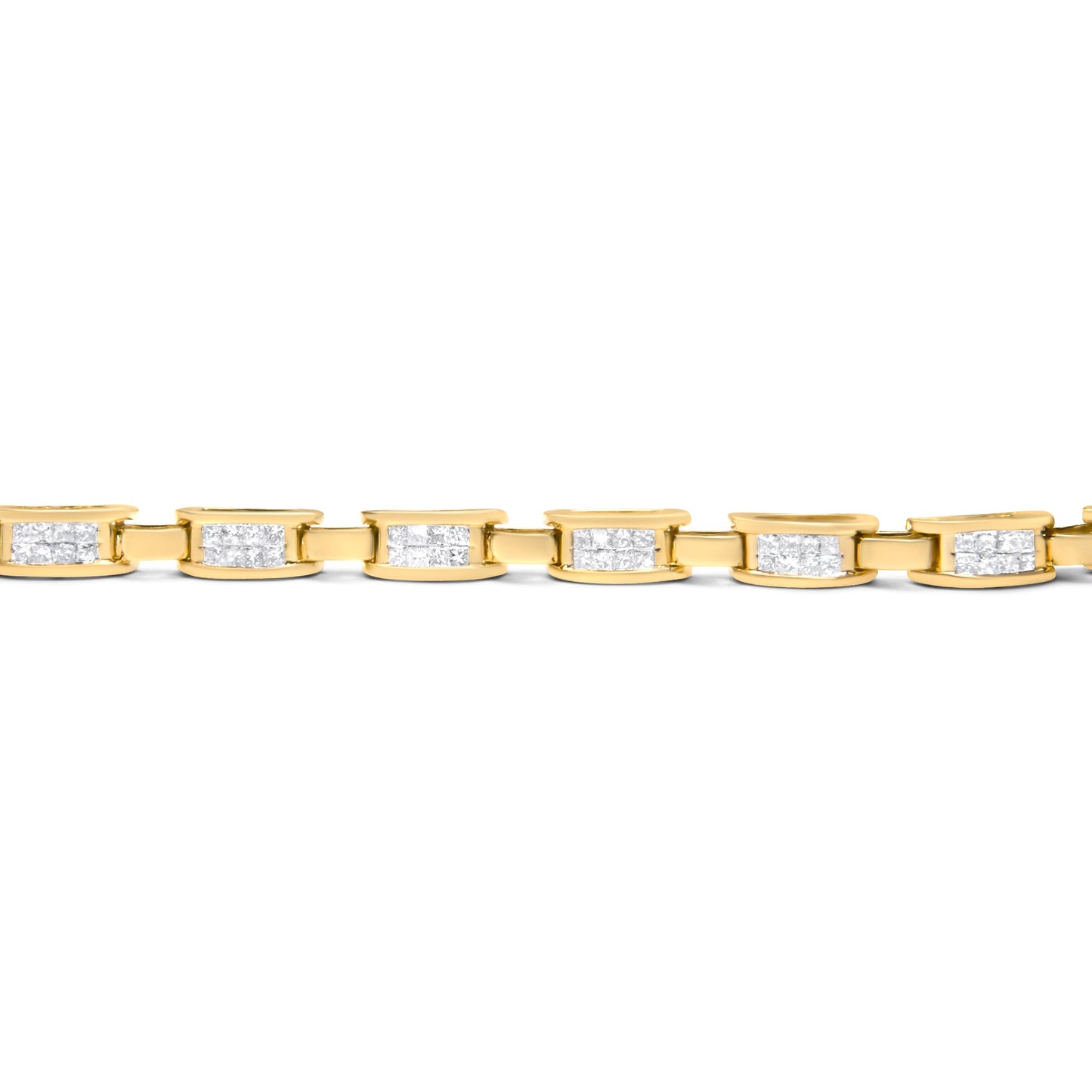 Pulsera de eslabones rectangulares de oro amarillo de 10K con diamantes de talla princesa de 2.0 Cttw con engaste invisible (color I-J, claridad SI2-I1) - 7"
