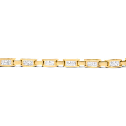 Pulsera de eslabones rectangulares de oro amarillo de 10K con diamantes de talla princesa de 2.0 Cttw con engaste invisible (color I-J, claridad SI2-I1) - 7"
