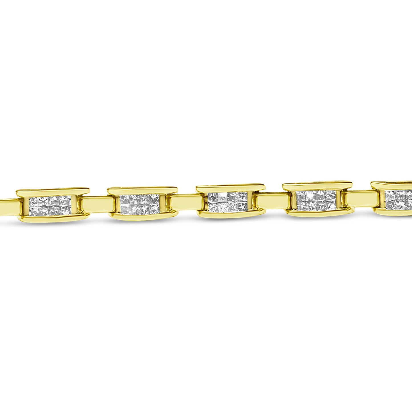 Pulsera de eslabones rectangulares de oro amarillo de 10K con diamantes de talla princesa de 2.0 Cttw con engaste invisible (color I-J, claridad SI2-I1) - 7"